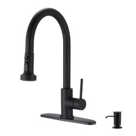 Stainless Steel Pull Down Kitchen Faucet with Soap Dispenser Matte Black