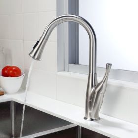 Single Handle High Arc Brushed Nickel Pull Out Kitchen Faucet; Stainless Steel Kitchen Sink Faucets with Pull Down Sprayer