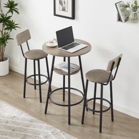 JHX Bar Table Set with 2 Bar stools PU Soft seat with backrest (Grey; 23.62''L*23.62''W*35.43''H)