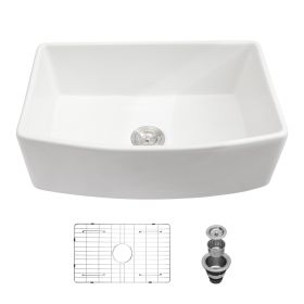 White Farmhouse Sink - 30 inch White Kitchen Sink Ceramic Arch Edge Apron Front Single Bowl Farm Kitchen Sinks