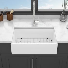 33 White Farmhouse Sink - 33 Inch Kitchen Sink White Undermount Single Bowl Apron Front Ceremic Sink Farm Style Drain Asseblemly and Bottom Grate 33x1