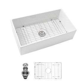 30 White Farmhouse Sink - 30 Inch Kitchen Sink White Undermount Single Bowl Apron Front Ceremic Sink Farm Style Drain Asseblemly and Bottom Grate 30x1