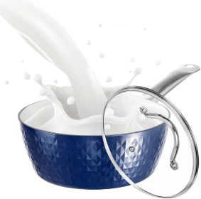 1.2 Quart Pot Saucepan with Lid, Small Nonstick Saucepan with Lid, Small Soup Pot with Lid, Small Induction Stock Pot, Blue Mini Saucepan with Lid, Mi