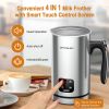 Milk Frother, 10oz/300ml Electric Milk Warmer with Touch Screen, 4.7oz/140ml Hot & Cold Foam Maker with Buzzer, 4 IN 1 Spacekey Automatic Stainless St