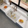 Fireclay Farmhouse Kitchen Sink 33 inch Apron Sink Single Bowl Farm Sink with Bottom Grid in & Drain ; White Color