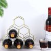 1pc Geo Golden 10 Bottle Wine Rack; Honeycomb Design; Golden-Plated Iron; Freestanding Wine Holder