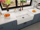 Fireclay Farmhouse Kitchen Sink 33 inch Apron Sink Single Bowl Farm Sink with Bottom Grid in & Drain ; White Color