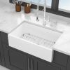 30 White Farmhouse Sink - 30 Inch Kitchen Sink White Undermount Single Bowl Apron Front Ceremic Sink Farm Style Drain Asseblemly and Bottom Grate 30x1