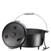 Pre-seasoned Cast Iron Dutch Oven with Flanged Iron Lid for Campfire or Fireplace Cooking;  Flat Bottom 8-qt