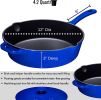 Enameled Cast Iron Skillet Deep Saut Pan with Lid; 12 Inch; Duke Blue; Superior Heat Retention