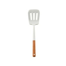 New milky white silicone kitchen set with wooden handle 12 piece non stick cooking shovel spoon silicone kitchen set (size: Leaky shovel)