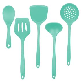 Silica gel spatula High temperature resistant silica gel kitchenware set Special silica gel spatula spoon for household frying pan (Number of kits: a soup spoon, size: Peppermint green)