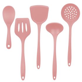 Silica gel spatula High temperature resistant silica gel kitchenware set Special silica gel spatula spoon for household frying pan (Number of kits: ladle, size: Pink)