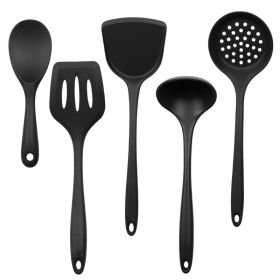 Silica gel spatula High temperature resistant silica gel kitchenware set Special silica gel spatula spoon for household frying pan (Number of kits: Leaky shovel, size: black)