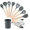 Wooden handle spatula; special for non stick pan; silica gel spatula; cooking shovel; household harmless pan; kitchen utensils; spatula set; tablespoo