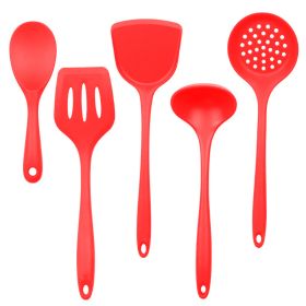 Silica gel spatula High temperature resistant silica gel kitchenware set Special silica gel spatula spoon for household frying pan (Number of kits: 5-piece set, size: red)