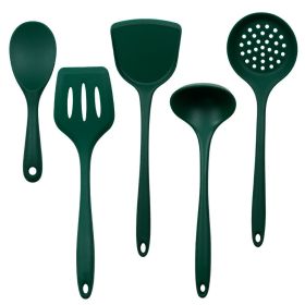 Silica gel spatula High temperature resistant silica gel kitchenware set Special silica gel spatula spoon for household frying pan (Number of kits: Spatula, size: Dark dark green)