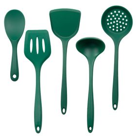 Silica gel spatula High temperature resistant silica gel kitchenware set Special silica gel spatula spoon for household frying pan (Number of kits: a soup spoon, size: blackish green)