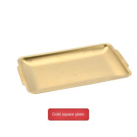 Korean 304 stainless steel plate; rectangular plate; gold plate; craft decoration; barbecue plate; western food; snack plate; flat plate (Specifications: Medium 32cm, colour: 201 Barbecue plate (golden))