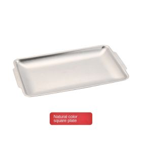 Korean 304 stainless steel plate; rectangular plate; gold plate; craft decoration; barbecue plate; western food; snack plate; flat plate (Specifications: Small size 22cm, colour: 304 Barbecue plate (silver))