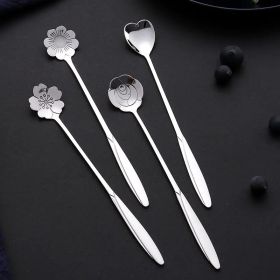 4pcs/set Coffee Scoop;  Ice Cream Dessert Scoop;  Stainless Steel Long Handle Mug Stirring Spoon (Color: Silver)