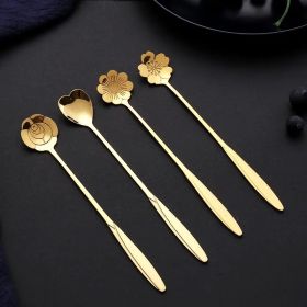 4pcs/set Coffee Scoop;  Ice Cream Dessert Scoop;  Stainless Steel Long Handle Mug Stirring Spoon (Color: Gold)