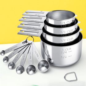 1 Set Stainless Steel Measuring Cups & Spoons Set; Cups And Spoons; Kitchen Gadgets For Cooking & Baking (4+6) 0.86lb (material: Stainless Steel)