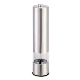 Electric Salt Pepper Grinder with Light Adjustable Coarseness Stainless Steel Salt Pepper Shaker (Color: Silver)