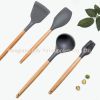 Wooden handle spatula; special for non stick pan; silica gel spatula; cooking shovel; household harmless pan; kitchen utensils; spatula set; tablespoo