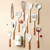 New milky white silicone kitchen set with wooden handle 12 piece non stick cooking shovel spoon silicone kitchen set