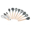 Wooden handle spatula; special for non stick pan; silica gel spatula; cooking shovel; household harmless pan; kitchen utensils; spatula set; tablespoo