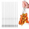 6/12pcs Stainless Steel Skewers; BBQ Needle Sticks; Metal Skewers For Meat Shrimp Chicken Vegetable Outdoor Cooking