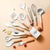 New milky white silicone kitchen set with wooden handle 12 piece non stick cooking shovel spoon silicone kitchen set